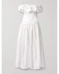 Sandra Mansour - Stillness Off-The-Shoulder Gathered Ruched Silk-Satin Gown - Lyst