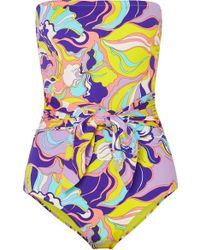 Emilio Pucci Tie-front Printed Bandeau Swimsuit - Purple
