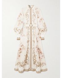 Zimmermann - Hypnotic Floral-Print Linen Midi Shirt Dress - Lyst