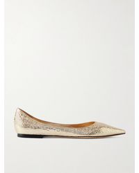 Jimmy Choo - Love Metallic Cracked-Leather Ballet Flats - Lyst