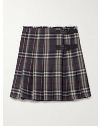 Burberry - Minirock Aus Karierter Wolle Mit Falten Und Lederbesätzen - Lyst