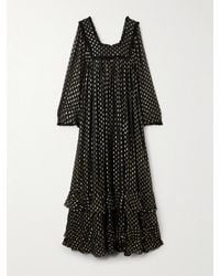 Chloé - Robe Aus Chiffon Aus Einer Seidenmischung Mit Fil Coupé Und Spitzenbesätzen - Lyst