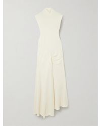 Victoria Beckham - Asymmetric Ribbed-Knit And Draped Crepe Turtleneck Dress - Lyst