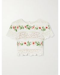 Oscar de la Renta - Floral-Print Lace-Trimmed Cotton-Blend Poplin Blouse - Lyst
