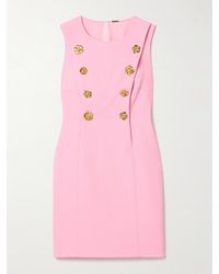 Adam Lippes - Aubrey Button-Embellished Wool-Crepe Mini Dress - Lyst
