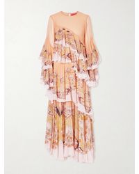 La DoubleJ - Naiad Asymmetric Tiered Floral-Print Silk-Chiffon Maxi Dress - Lyst