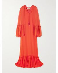 Valentino Garavani - Robe Aus Seiden-Georgette Mit Volants Und Cape-Effekt - Lyst