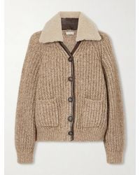 Brunello Cucinelli - Rib-Knitted Shearling And Leather-Trimmed Cashmere-Blend Cardigan - Lyst