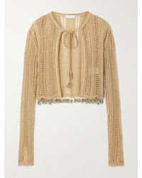 Rabanne - Bead-Embellished Metallic Open-Knit Cardigan - Lyst