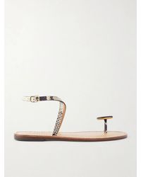 Amanu - The Kigali Embellished Snake-Effect Leather Flats - Lyst
