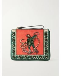 ALÉMAIS - Ace Embellished Leather-Trimmed Satin Clutch - Lyst