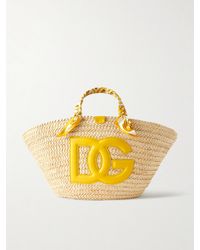 Dolce & Gabbana - Maiolica Kendra Large Leather And Twill-Trimmed Raffia Tote Bag - Lyst