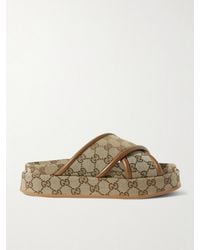 Gucci - Gg Canvas & Leather Platform Sandal - Lyst