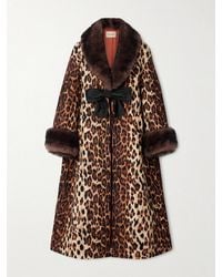 Valentino Garavani - Bow-Embellished Shearling-Trimmed Leopard-Print Wool Coat - Lyst