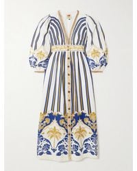 FARM Rio - Embellished Printed Linen-Blend Midi Dress - Lyst