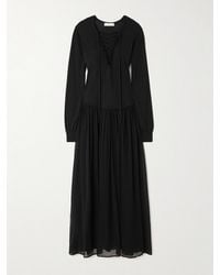 Ulla Johnson - Colette Midikleid Aus Einer Woll-Seidenmischung Und Chiffon Mit Falten Mit Schnürung - Lyst