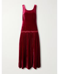 Loretta Caponi - Estela Open-Back Lace-Trimmed Velvet Maxi Dress - Lyst