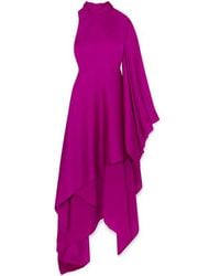 Solace London Naida One-shoulder Draped Satin Midi Dress - Purple