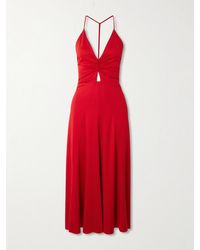 Victoria Beckham - Robe Midi En Jersey Satiné À Découpe Et À Fronces - Lyst