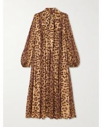 Zimmermann - Crush Midikleid Aus Crêpe De Chine Mit Leopardenprint, Schluppe Und Falten - Lyst