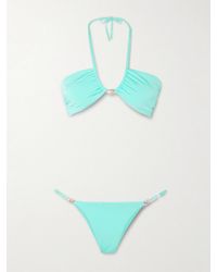 SARA CRISTINA - Bahia Pearl-Embellished Stretch-Econyl Halterneck Bikini - Lyst