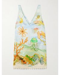 ALÉMAIS - Sam Pauletto Emerald Cove Embellished Printed Hemp And Silk-Blend Mini Dress - Lyst
