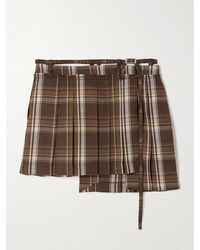 Acne Studios - Belted Asymmetric Pleated Checked Wool-Blend Mini Skirt - Lyst