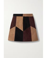 Alice + Olivia Georgine Patchwork Suede Mini Skirt - Brown