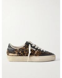 Golden Goose - Soul-Star Distressed Leather-Trimmed Leopard-Print Calf Hair Sneakers - Lyst