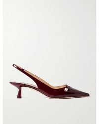 Jimmy Choo - Amita 45 Faux Pearl-Embellished Patent-Leather Slingback Pumps - Lyst
