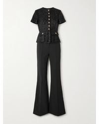Self-Portrait - Button-Embellished Metallic Bouclé And Crepe Peplum Jumpsuit - Lyst