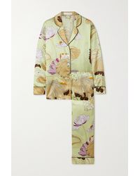 Olivia Von Halle Lila Printed Silk-satin Pyjama Set - Green
