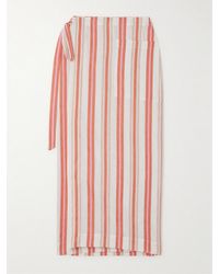 Bondi Born - Arezzo Midi-Wickelrock Aus Einer Gestreiften Mischung Aus Bioleinen Und Biobaumwolle - Lyst