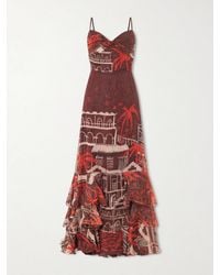 Johanna Ortiz - Pasos Nocturnos Printed Tiered Silk-Chiffon Maxi Dress - Lyst