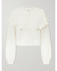 Chloé - Cropped Ruffled Pointelle-Knit Wool And Cashmere-Blend Cardigan - Lyst