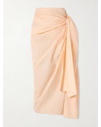 KHAITE - Shay Tie-Detailed Draped Cotton-Poplin Wrap Midi Skirt - Lyst