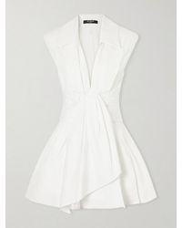 Balmain - Belted Pleated Cotton-Poplin Mini Dress - Lyst