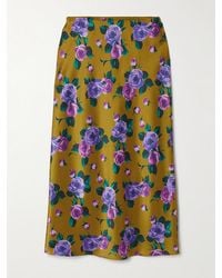 Saint Laurent - Floral-Print Silk-Satin Midi Skirt - Lyst
