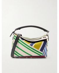 Loewe - Puzzle Striped Leather-Trimmed Canvas Top-Handle Bag - Lyst
