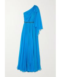 Jenny Packham Marlowe Asymmetrische Robe Aus Chiffon Mit Kristallen - Blau