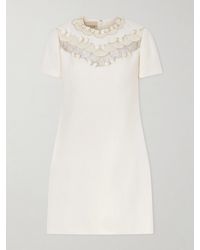 Valentino Garavani - Crystal-Embellished Mesh-Trimmed Crepe Midi Dress - Lyst
