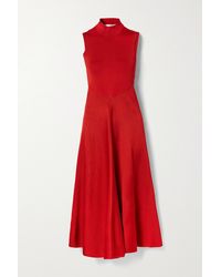 Victoria Beckham Cutout Draped Stretch-knit Turtleneck Midi Dress - Red