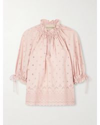 Valentino Garavani - Tie-Detailed Gathered Broderie Anglaise Cotton Blouse - Lyst