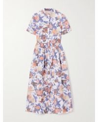 Erdem - Floral Short-Sleeves Cotton-Blend Midi Dress - Lyst