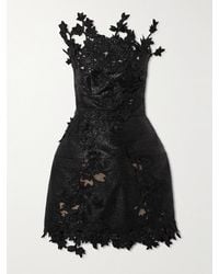 Oscar de la Renta - Trägerloses Minikleid Aus Metallic-Seide Und Tüll Mit Applikationen - Lyst