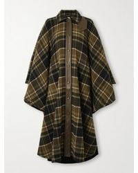 Chloé - Oversized Leather-Trimmed Checked Wool-Blend Flannel Coat - Lyst