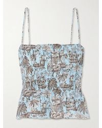 STAUD - Ayla Cropped Shirred Printed Cotton-Blend Top - Lyst