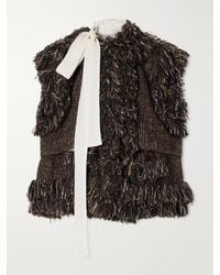 Sacai - Bow-Detailed Fringed Wool-Blend Tweed Vest - Lyst