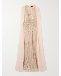 Jenny Packham - Zenith Cape-Effect Embellished Sequined Chiffon Gown - Lyst