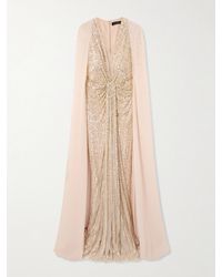 Jenny Packham - Zenith Verzierte Robe Aus Chiffon Mit Cape-Effekt Und Pailletten - Lyst